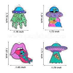 16 pièces 4 pendentifs acryliques colorés de thème extraterrestre de style&nbsp;FIND-SZ0002-97