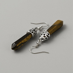 Orecchini pendenti con pallottola in occhio di tigre naturale&nbsp;EJEW-WH0001-34D