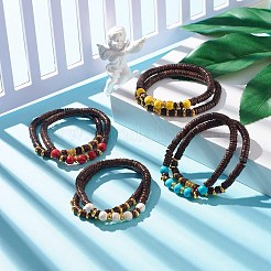 2 pièces 2 styles turquoise synthétique (teint) et ensembles de bracelets extensibles en noix de coco naturelle&nbsp;BJEW-JB07627