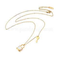 Kette mit Vorhängeschloss und Schlüsselanhänger aus Naturschale&nbsp;NJEW-P229-15G