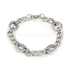 Bracelets à maillons ovales texturés en acier inoxydable 201 pour femmes&nbsp;BJEW-B143-04P