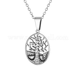 Collana vintage con ciondolo ovale cavo in acciaio inossidabile 304 con albero della vita&nbsp;WG4D9D4-01