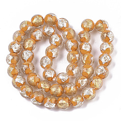 Cordes de perles de lampwork en sable dorées faites à la main&nbsp;X1-FOIL-T003-01F