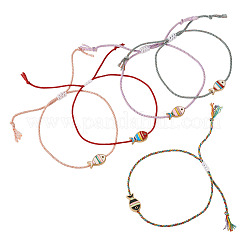 5 Stück verstellbares Armband mit Fischanhänger aus Emaille in 5 Farben&nbsp;BJEW-TA0001-31