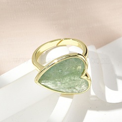 Anillos para los dedos con cuarzo fresa verde natural y corazón de latón&nbsp;RJEW-D304-01G-C