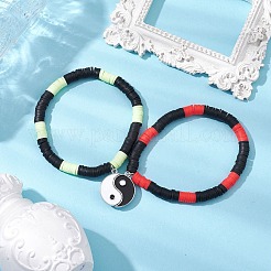 Set di braccialetti elasticizzati con perline fatti a mano in argilla polimerica da 2 pz e 2 colori&nbsp;BJEW-JB10825