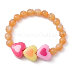 Imitat-Katzenauge-Harz-Stretch-Armband mit Herzperlen für Kinder&nbsp;BJEW-JB09569