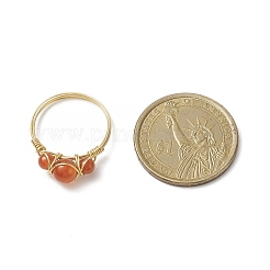 Anello da dito con perline intrecciate rotonde in pietre preziose naturali&nbsp;RJEW-JR00550
