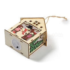 Ornements suspendus de maison en bois sur le thème de Noël&nbsp;DJEW-B011-01