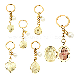 Porte-clés médaillon en laiton avec pendentif en perle acrylique&nbsp;KEYC-YW00275-01