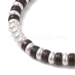 Bracelets extensibles en perles rondes plates en noix de coco et verre pour femmes&nbsp;BJEW-JB12776