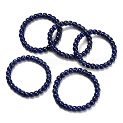 Braccialetti elastici in perle di lapislazzuli naturali di grado ab+&nbsp;BJEW-F523-06A
