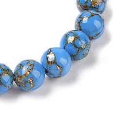 Braccialetti elasticizzati con perline rotonde turchesi sintetiche (tinte).&nbsp;G-U005-01B-06