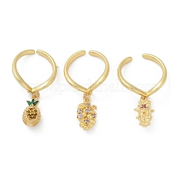 Bagues ouvertes en laiton à micro pavé de zircones cubiques sur le thème des fruits pour femmes&nbsp;RJEW-U057-07G