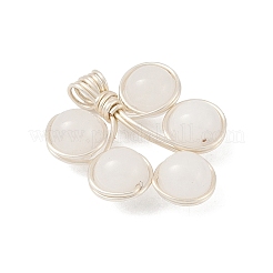 Pendentifs en perles rondes enroulées en fil de cuivre en onyx noir naturel (teint et chauffé)/jade blanc/jade de Malaisie/quartz rose/cristal de quartz&nbsp;PALLOY-JF03536-01