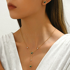 201 Edelstahl-Strass-Lasso-Halskette und Ohrstecker-Set&nbsp;BF5135