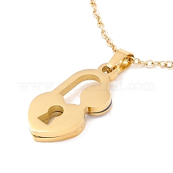 Collar con colgante de candado de corazón y ojo malvado de acero inoxidable 304 con baño de iones (IP) y esmalte para mujer.&nbsp;NJEW-P262-24G