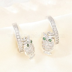 Boucles d'oreilles manchette en laiton serties de micro-pavés de zirconiums cubiques en forme de hibou&nbsp;EJEW-Z164-01P