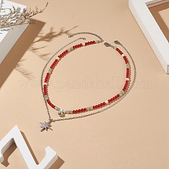 Set di collane con pendente a stella con zirconi cubici trasparenti in stile 2 pz 2&nbsp;NJEW-JN04199