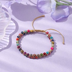 Bracelets en perles tressées en jaspe impérial naturel teint rond&nbsp;BJEW-JB10664