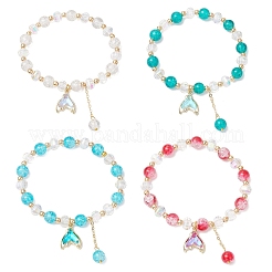 4 pz 4 colori braccialetti elastici in perline di vetro e ottone&nbsp;BJEW-JB11769
