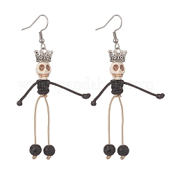 Pendientes colgantes de esqueleto trenzado de roca de lava natural y turquesa sintética&nbsp;EJEW-TA00226-04