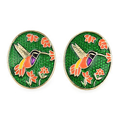 Orecchini a bottone con colibrì e fiore in smalto&nbsp;EJEW-N046-019
