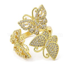 Bague de manchette ouverte triple papillon avec oxyde de zirconium transparent&nbsp;RJEW-F147-02G