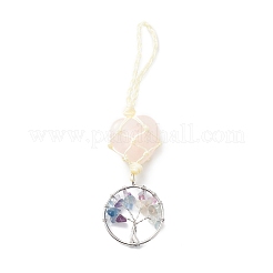 Decorazione pendente a forma di cuore in quarzo rosa naturale&nbsp;DJEW-PW0002-22L
