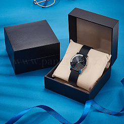 Scatole di imballaggio per orologi in carta nera con coperchio ribaltabile e cuscino all'interno&nbsp;CON-WH0816-018B