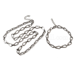 Schmucksets aus Armband und Halskette mit tropfenförmigen Gliederketten aus Edelstahl 304&nbsp;SJEW-L199-18P
