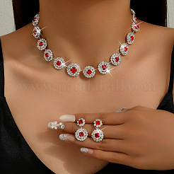 Ensembles de colliers et de boucles d'oreilles pendantes à strass ronds et plats&nbsp;WG2D6BD-04
