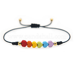 Bracelets tressés ajustables en forme de cœur arc-en-ciel et de perle en laiton&nbsp;VD3512-2