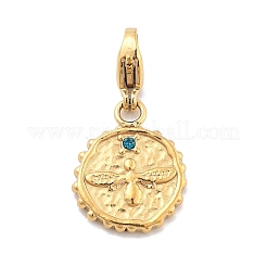 Ciondolo rotondo piatto con decorazioni in strass in acciaio inossidabile 304 a forma di ape&nbsp;STAS-M092-03G