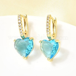 Pendientes de aro con corazón de circonita cúbica micropavé de latón&nbsp;EJEW-H171-07G