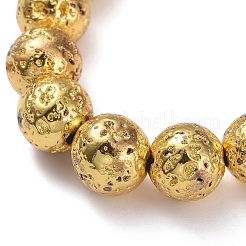 Bracciali elasticizzati con perle di roccia lavica naturale galvanica&nbsp;BJEW-G623-01G-10mm