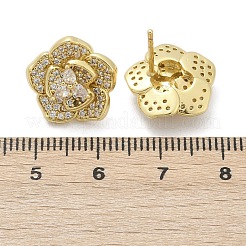 Aretes de circonita cúbica transparente con micropavé de latón y flores&nbsp;X-EJEW-M082-19G