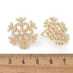 Schneeflocken-Ohrstecker aus Messing und ABS-Kunstperlen&nbsp;EJEW-M077-03G