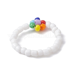 Anelli elasticizzati con perline di semi di vetro a fiori&nbsp;RJEW-JR00618-02