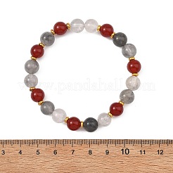Braccialetti elasticizzati da donna con perline rotonde di corniola naturale e quarzo tondo e perline distanziatrici in ottone.&nbsp;BJEW-JB14074