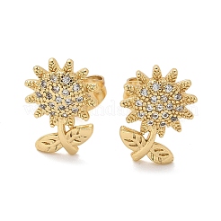 Latón micro pave aretes de circonita cúbica transparente&nbsp;EJEW-D305-09G