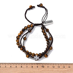 Verstellbare Armbänder aus geflochtenen Perlen aus natürlichem Tigerauge und Hämatit&nbsp;BJEW-U035-01B