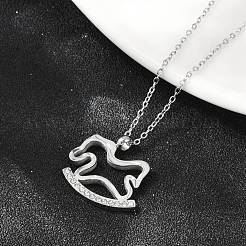 Colliers avec pendentif cheval à bascule en acier inoxydable 304 et strass pour femmes&nbsp;NJEW-F339-02P