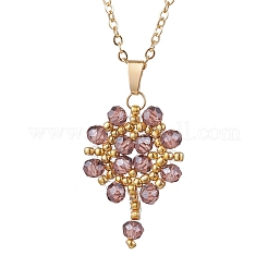 Collares colgantes con cuentas de vidrio de colores AB y cuentas de semillas hechas a mano con flores&nbsp;NJEW-MZ00084-02
