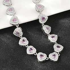 Collane tennis a forma di cuore con pavé di zirconi rosa in ottone&nbsp;KK-CBA4547-17B-P
