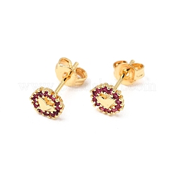 Orecchini a bottone rotondi piatti con cuore in ottone con micro pavé di zirconi cubici&nbsp;EJEW-A135-06G