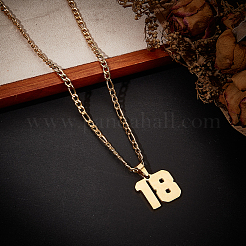 1 collana con ciondolo a forma di numero con catena Figaro in acciaio inossidabile 304&nbsp;NJEW-BBC0001-28B-G