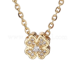 Collane con ciondolo a forma di trifoglio in ottone micro pavé e zirconi cubici trasparenti&nbsp;NJEW-JN05261-02