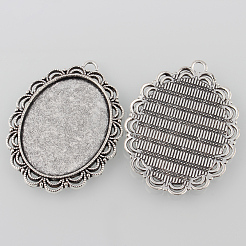 Cabochon ciondolo ovale piatto antico della lega d'argento di stile tibetano&nbsp;LS-TIBEP-M022-58AS