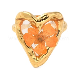 Ionenplattierung (IP) Herz Epoxidharz mit trockenen Blumen verstellbaren Ringen&nbsp;RJEW-G304-01G